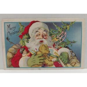 Antique Christmas Postcard Santa Claus Wearing Green Gloves Unposted Divided USA